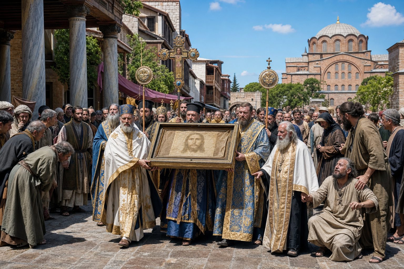Imagen fotorrealista, Traslado de Edessa a Constantinopla de una imagen no hecha por mano del Señor nuestro Jesucristo, calendario ortodoxo, 2026-08-29, relic_or_church_event